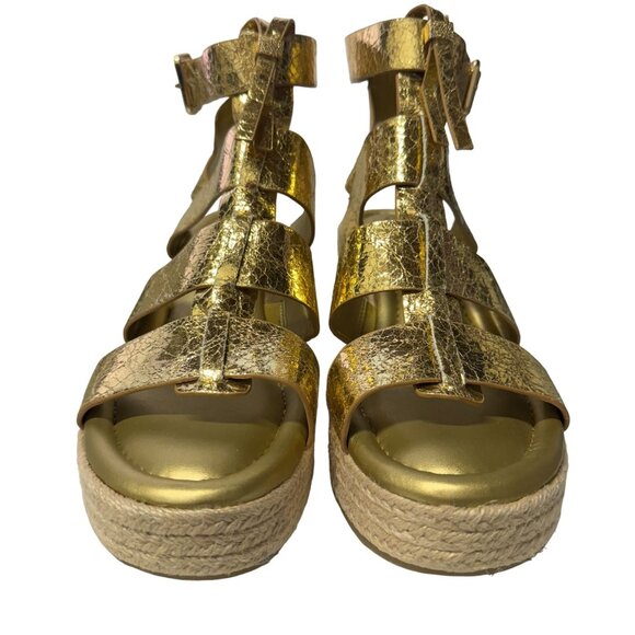 Franco Sarto Palms Espadrille Wedge Sandals Womens 8.5‎ M Gold Buckle Gladiator - Picture 14 of 16